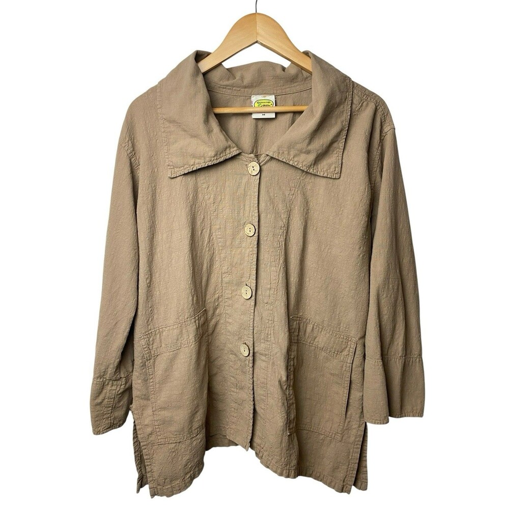 Drawstrings of Malibu Shirt Jacket Women M Gauzy 100% Cotton Beige Lagenlook USA